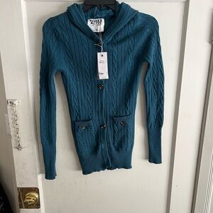 Reflex No.77 Teal Cable Knit Hooded Cardigan